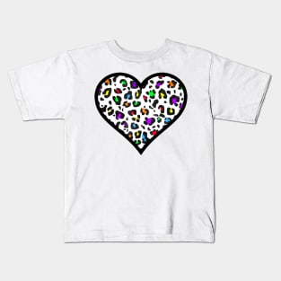 Rainbow Leopard Print Heart Kids T-Shirt